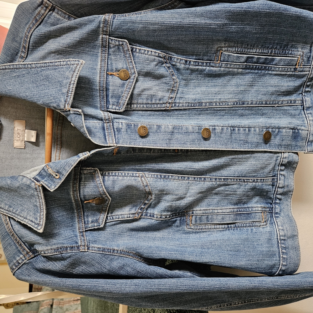 LOFT Blue Denim Jean Jacket with Contrast Stitching